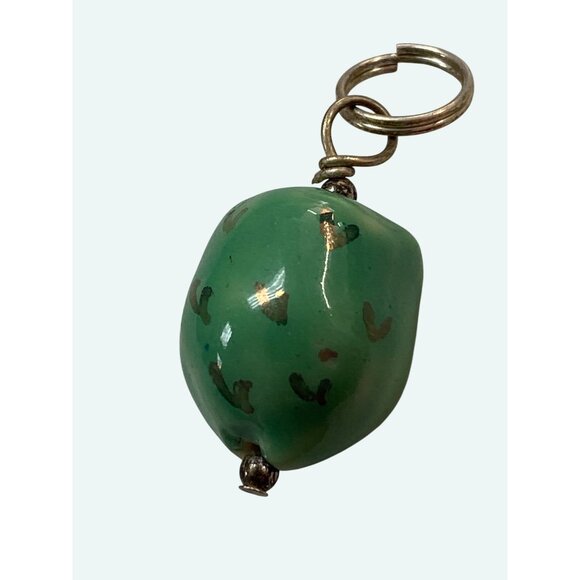 Handcrafted Ceramic Owl Pendant Charm With Gold Detailing & Green Accents - Picture 3 of 6